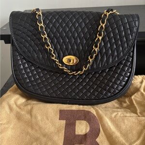 Vintage Bally Quilted Lambskin Chain Shoulder Bag – Black with Gold Hardware